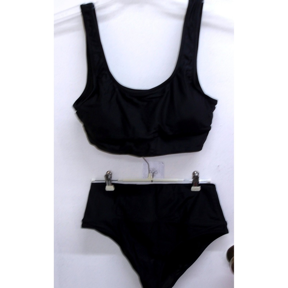 Black High Waisted Bikini Set Sporty Scoop Neck Two Piece Swimsuit 8 / #26526